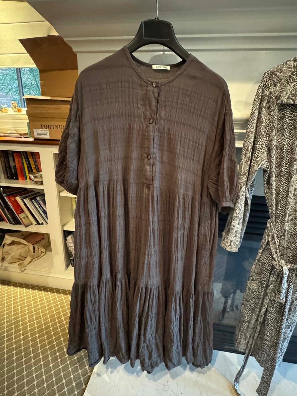 Relaxed Crinkle Oversized Dress in Dark Brown